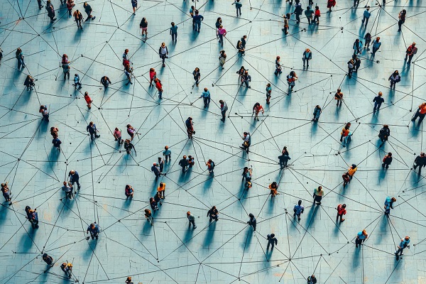 Bird view of people connected by lines